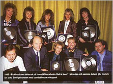 1986 - Platinum LPs are presented at Hovet in Stockholm. It was October 11 and the same day Norum did his last concert with the band in Sweden before he left.